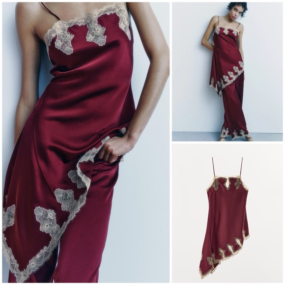 Zara Dresses & Skirts - ZARA ~ Satin Lace asymmetric Slip Dress